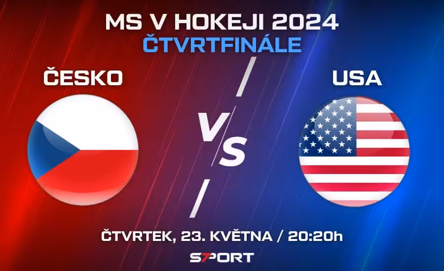Česko - USA čtvrtfinále MS v hokeji 2024